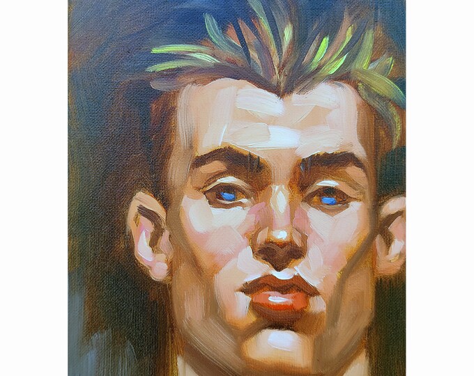 Vampire, 9x10 inches oil on canvas panel by Kenney Mencher  (masculine wall art, queer art, gay art, lbgt)