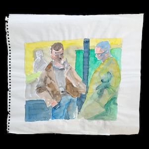 Polk Street – 1994 Acquerello, 12,5 x 14 pollici, colore non locale, pagina di album da disegno strappata, Fresh Finds di Kenney Mencher