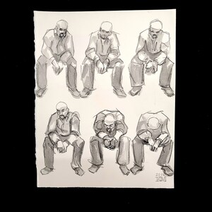 Studies or a Seated Convict, pastello 8x10 pollici e acquerello su carta Rives BFK di Kenney Mencher (fornito con una graphic novel)