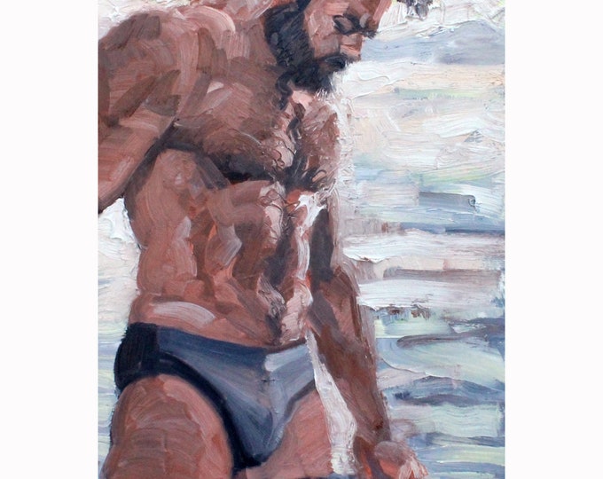 Giclée Poster Print, Man with a Beautiful Torso In the Ocean, by Kenney Mencher