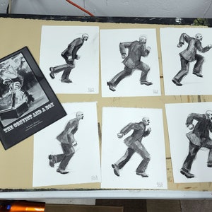 Sei studi, Running Man in Profile, a Business Suit, pastello 8x10" e acquerello di Kenney Mencher (fornito con una graphic novel)