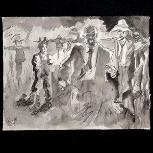 Cella da Graphic Novel, A Nocturnal Cornfield, a Boy with Flashlight 14x18" acquerello (include una singola copia della graphic novel)