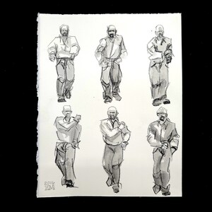 Studies or a Walking Convict, pastello 9x12 pollici e acquerello su carta Rives BFK di Kenney Mencher (fornito con una graphic novel)