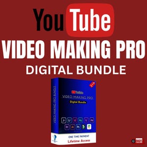 May include: A digital bundle advertisement with the YouTube logo. The text reads "VIDEO MAKING PRO DIGITAL BUNDLE" with a blue box featuring the same text and software icons. The bottom of the box says "ONE TIME PAYMENT Lifetime Access."