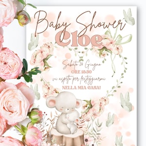 Invito Baby Shower bimba koala e fiori rosa - digitale e stampabile - modificabile con canva, pdf incluso