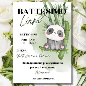 Invito battesimo bimbo panda digitale stampabile personalizzabile Canva