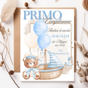 invito compleanno orsetto mare digitale scaricabile modificabile con Canva
