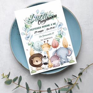 invito compleanno animali giungla digitale e stampabile personalizzabile con Canva