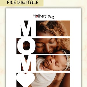 Collage digitale Mom con 4 foto regalo festa della mamma con dedica stampa personalizzabile con cuore e dedica