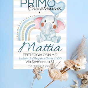 Invito di compleanno elefantino bambino digitale  e stampabile personalizzabile con Canva