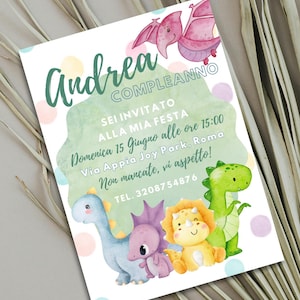 invito compleanno dinosauri digitale stampabile modificabile con Canva