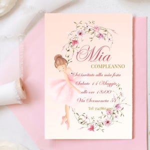 invito compleanno ballerina bambina digitale stampabile personalizzabile con Canva