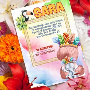 invito compleanno elefante digitale stampabile e personalizzabile con Canva