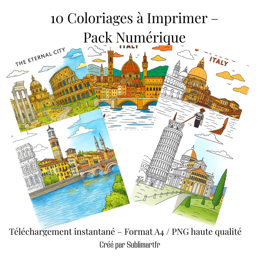 Adult Coloring Pages Italy – 10 Printable Pages | Italian Cities Fine ...