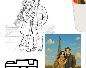 Libro para colorear estilo Ghibli personalizado • 10 fotos transformadas en páginas para colorear • Regalo único para imprimir | SublimArtFr