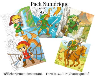 10 Printable Zelda Coloring Pages | Link & Fantasy Adventures Coloring Book | Digital Coloring for Adults and Kids | SublimArtFr
