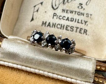 Vintage Sapphire & Cubic Zirconia Gold Ring | Solid 9CT Yellow Gold | Size UK L | US 5.75 | EU 49.5 | Hallmarked