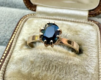 Anello vintage in oro 9 carati con zaffiro ovale / Taglia UK L / US 5.75 / EU 49.5 / Punzonato 1983