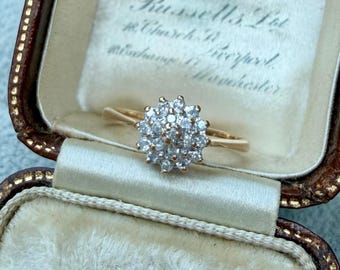 Vintage Diamond Cluster Ring | 9ct Yellow Gold - Size UK L 1/2 | Fully Hallmarked 1990’s