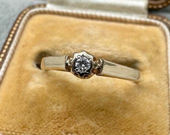Vintage Diamond Solitaire Ring | 9ct Yellow Gold | Size UK L | Hallmarked