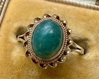 Vintage Aventurine Solitaire Gold Ring | 9ct Solid Yellow Gold - Size UK M | US 6.25 | EU 50.5 | Fully Hallmarked 1960s