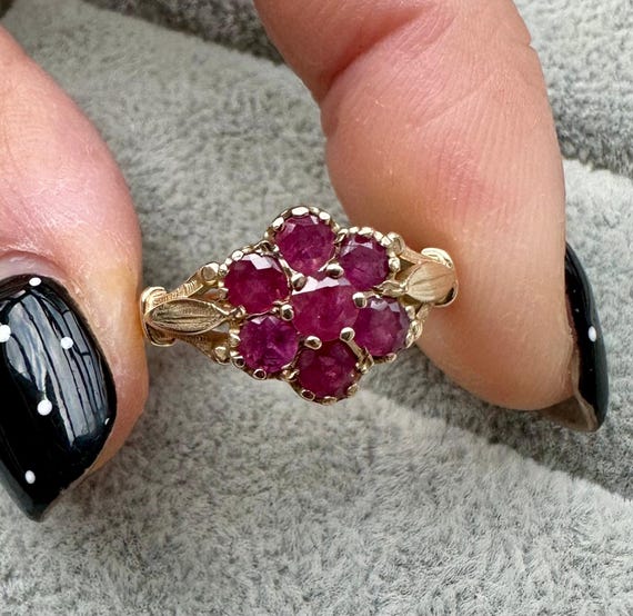 Vintage Ruby Cluster Ring | 9ct Solid Yellow Gold… - image 6