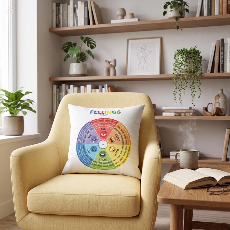 Emotions Wheel Pillow Cover, Feelings Wheel, Feelings Chart Kids, Calm Down Corner, SEL Classroom Decor, Therapy Gift image 3