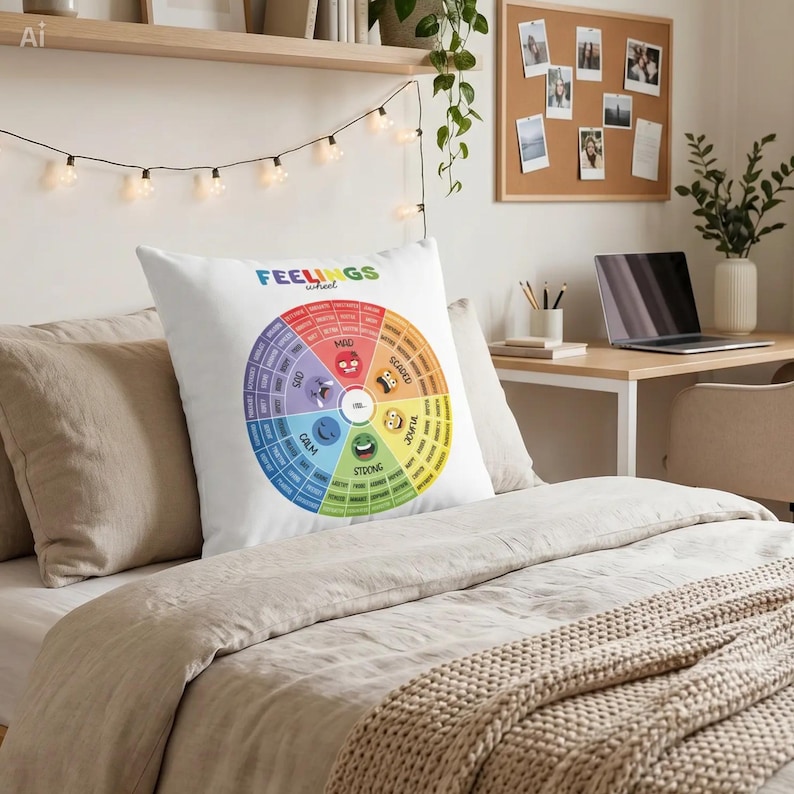 Emotions Wheel Pillow Cover, Feelings Wheel, Feelings Chart Kids, Calm Down Corner, SEL Classroom Decor, Therapy Gift image 2
