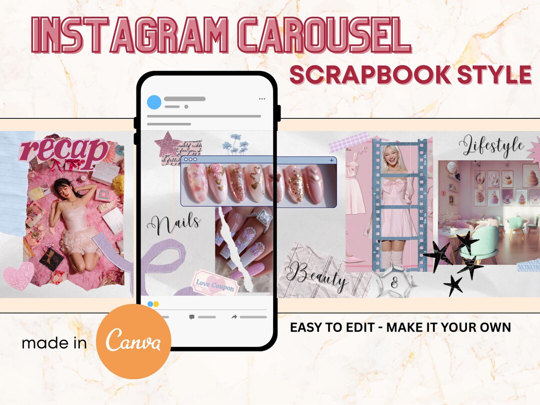 Seamless Instagram Carousel Canva Template - Pastel Scrapbook Style ...