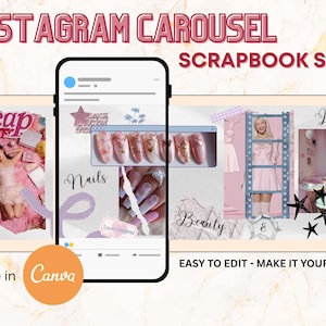 Modelo de carrossel para Instagram Canva - Estilo Scrapbook em tons pastel - Modelo de recapitulação
