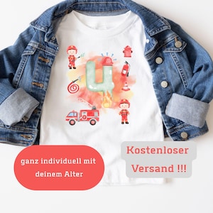Personalized Birthday Shirt Birthday Child Girl Boy Baby T-Shirt Age Name Fire Department Fireman Fire Engine