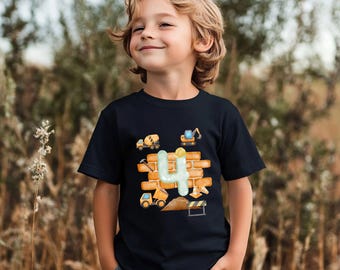Geburtstagsshirt Junge 3. Geburtstag Baustelle personalisiert mit Namen & Alter – Bagger Shirt Baumwolle 1 2 3 4 5 6 7 8 9 Jahre
