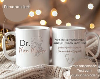 Personalized doctor mug with name and text - a perfect gift for female doctors. Personalized mug for doctors and medical professionals with a heart to say thank you for Christmas.