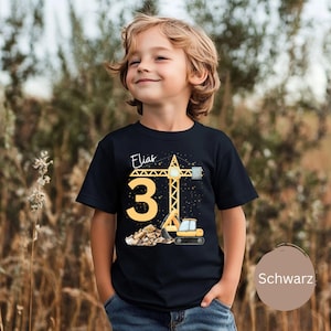 Kinder Geburtstag Junge Shirt Bagger 1 2 3 4 5 6 7 8 9 Jahre Baustelle personalisiert mit Namen & Alter – Baustellen Shirt 4. Geburtstag