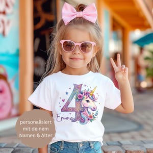 Einhorn Geburtstagsshirt Mädchen personalisiert mit Name & Alter – Kinder Unicorn Shirt Geburtstag – 3. Geburtstag 1 2 3 4 5 6 7 8 9 Jahre