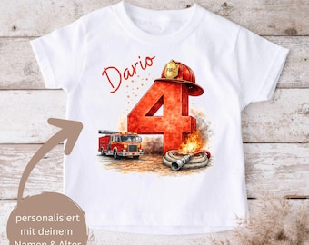 Gepersonaliseerd brandweershirt voor jongens met naam en leeftijd – Brandweer 1 2 3 4 5 6 7 8 9 Verjaardag – Brandweer T-shirt voor kinderen