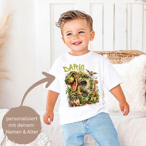 liaddkv Maglietta a maniche con dinosauro, maglietta a maniche corte, per 17 bambini, maglietta da uomo, bianco, 1-2 Anni