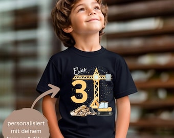 Camiseta de cumpleaños para niños de 1, 2, 3, 4, 5, 6, 7, 8 o 9 años, con diseño de sitio de construcción y excavadora, personalizada con nombre y edad – camiseta de 4to cumpleaños, algodón.
