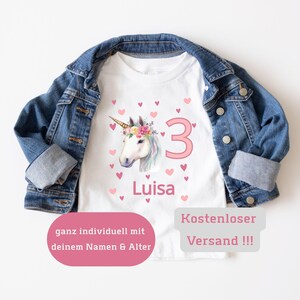 Personalized Birthday Shirt Girl Baby T-Shirt with Name Age Unicorn with Flowers 2nd Birthday Animal Cute Girl Party Shirt