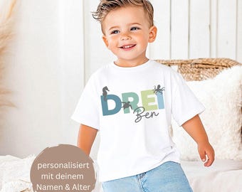 Maglietta per il terzo compleanno del bambino personalizzata con nome ed età – Maglietta di compleanno a tema "Sotto il mare" per bambino – Maglietta per bambini con animali marini 1 2 3 4 5 6 7 8 9 anni