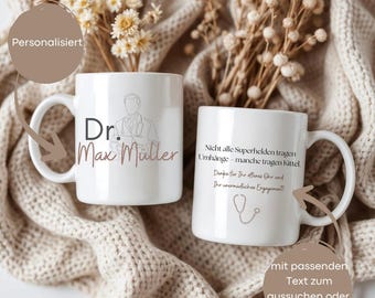 Personalized doctor mug with name and text - a perfect gift for female doctors. Personalized mug for doctors and medical professionals with a heart to say thank you for Christmas.