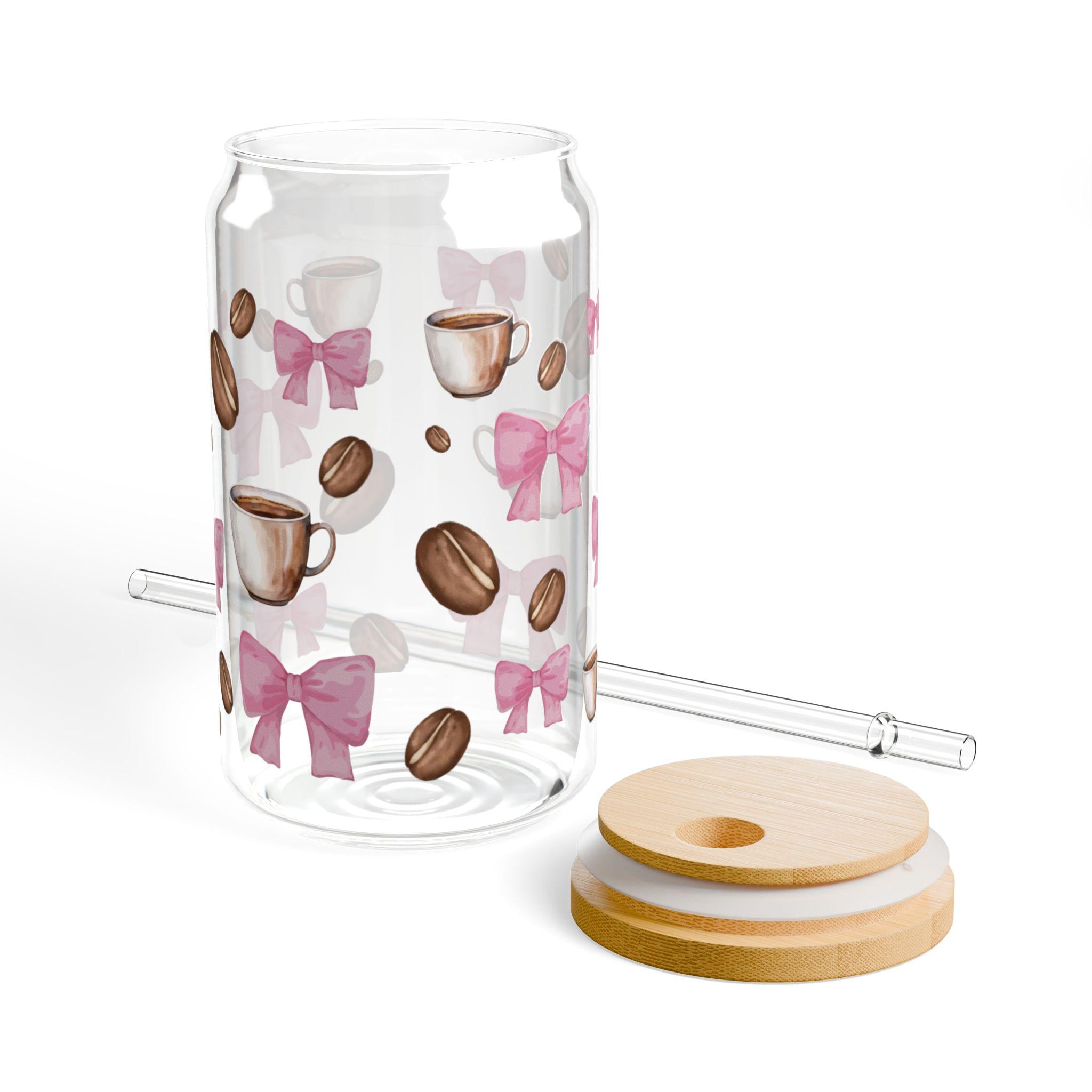 Pink Bow & Coffee Glass Cup With Lid and Straw - Cute Iced Coffee ...