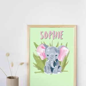 Personalized Elephant Nursery Print | Custom Name Jungle Animal Wall Art | Baby Room Safari Decor