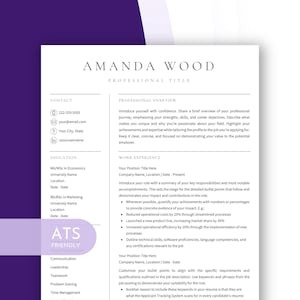 Minimalistyczny szablon CV | CV w formacie Word Doc | Profesjonalny wzór CV | Podstawowe CV ATS | Profesjonalne CV | NATYCHMIASTOWE POBIERANIE