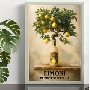 Vintage Zitrone Art Poster, italienisches Dekor, Küchenwandkunst, rustikales Wohndekor, Zitronenbaumdruck
