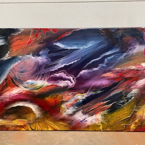 鮮やかな抽象アート、カラフルな抽象画、ミッドセンチュリーモダン