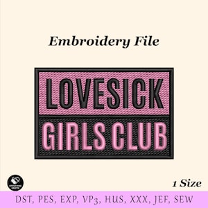 Love Sick Girls Club broderimaskinfil för kepsar, broderad mössa med fräck tjej, anpassad mössa-PES-fil, personlig lapp, hattbroderi