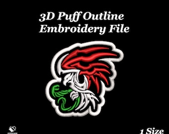 Mexican Eagle 3D Puff Outline Machine Embroidery Design File for Hats and Beanie, Mexican Embroidery, Custom Snapback & Dad Hat PES Files