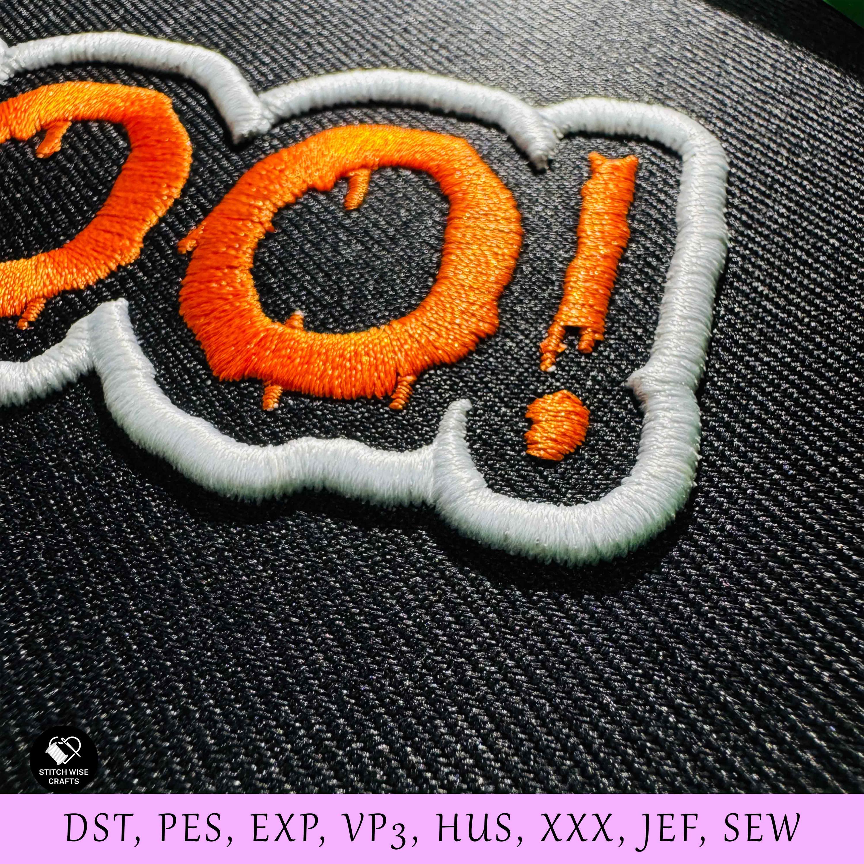 Boo Outline 3D Puff Machine Embroidery Designs File for Hats, Halloween ...