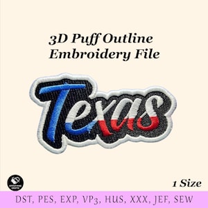 Texas 3D Puff Outline Machine Embroidery Design File for Hats and Beanie, Texas Embroidery, Custom Embroidery Digitizing, Snapback & Dad Hat